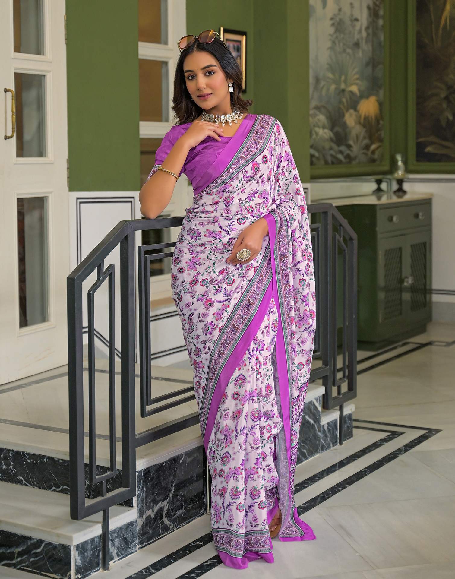Light Pink Crepe Silk Printed Saree