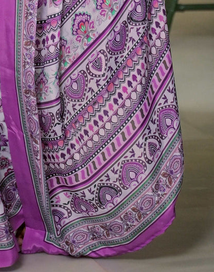 Light Pink Crepe Silk Printed Saree
