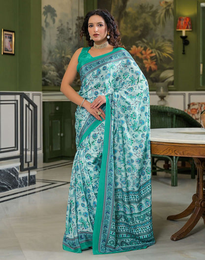 Light Mint Green Crepe Silk Printed Saree