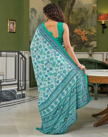 Light Mint Green Crepe Silk Printed Saree