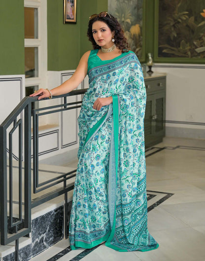 Light Mint Green Crepe Silk Printed Saree