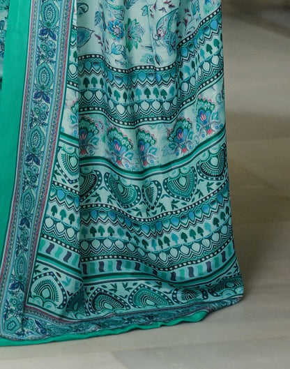 Light Mint Green Crepe Silk Printed Saree
