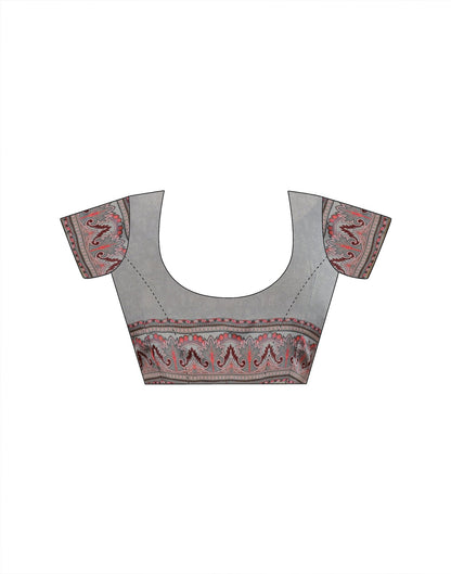 Grey Crepe Silk Printed Saree