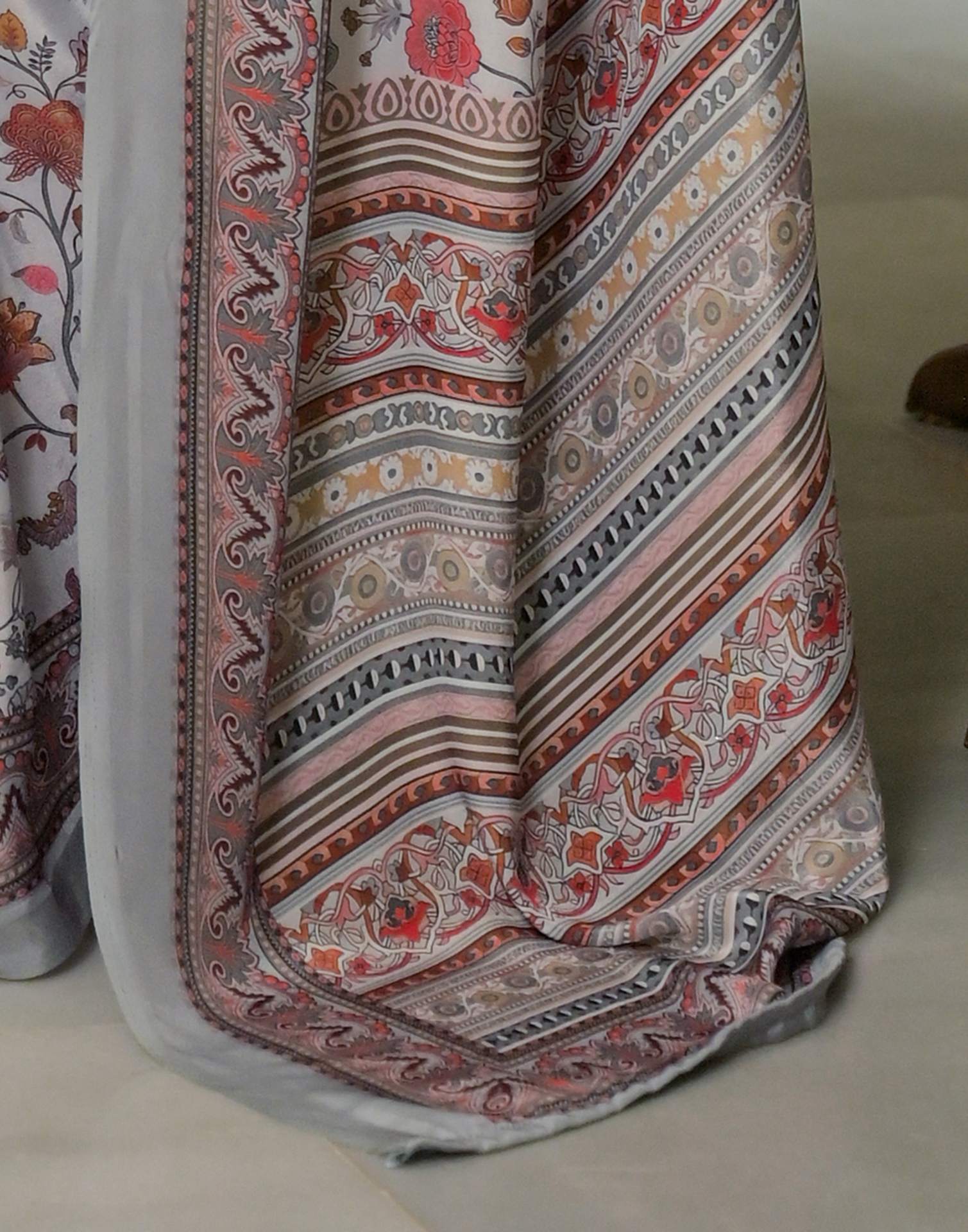 Grey Crepe Silk Printed Saree
