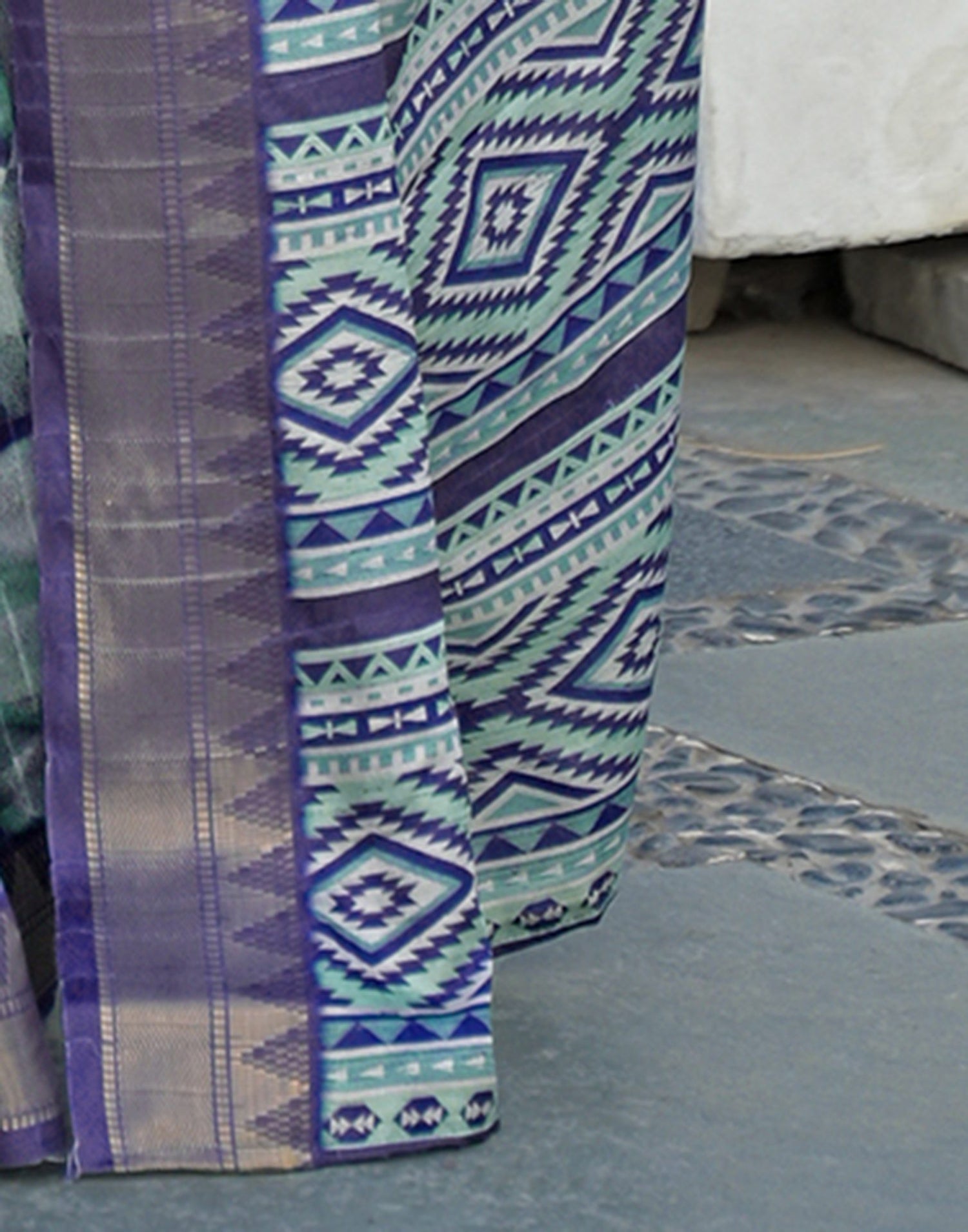 Navy Blue Silk Woven Printed Saree