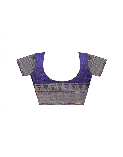 Navy Blue Silk Woven Printed Saree