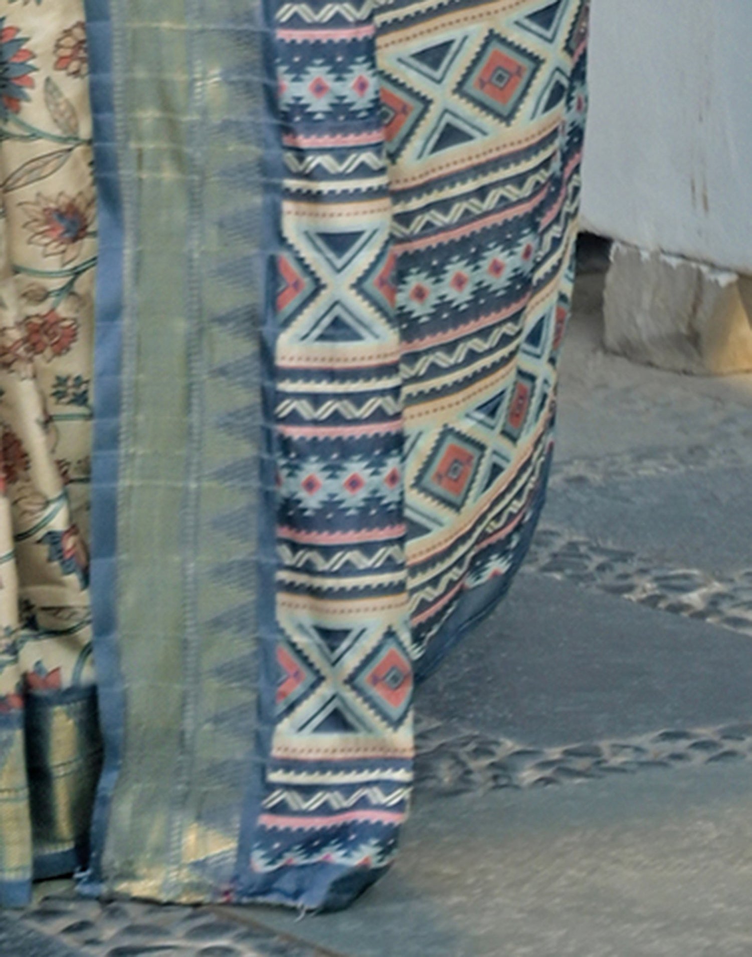 Beige Silk Woven Printed Saree