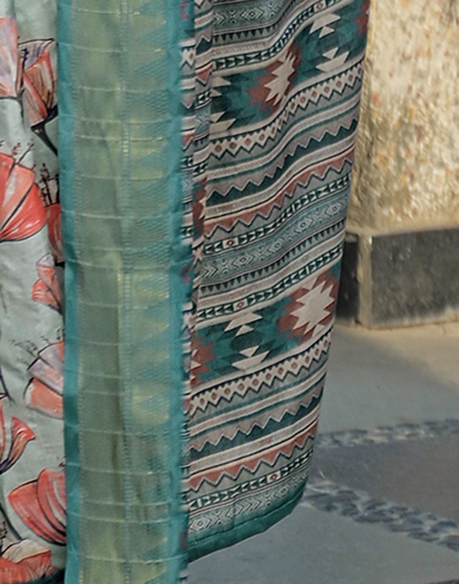 Light Turquoise Silk Woven Printed Saree