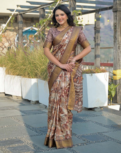 Brown Silk Woven Printed Saree