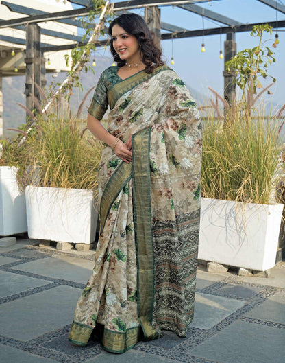 Beige Silk Woven Printed Saree