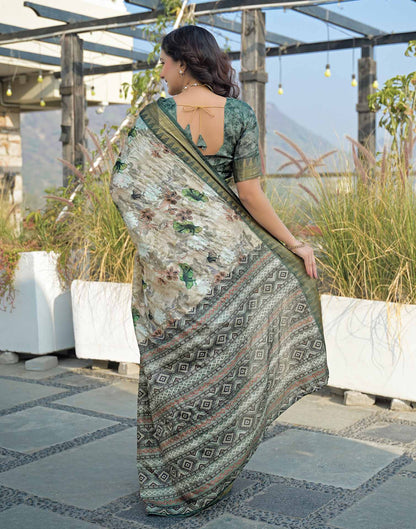 Beige Silk Woven Printed Saree