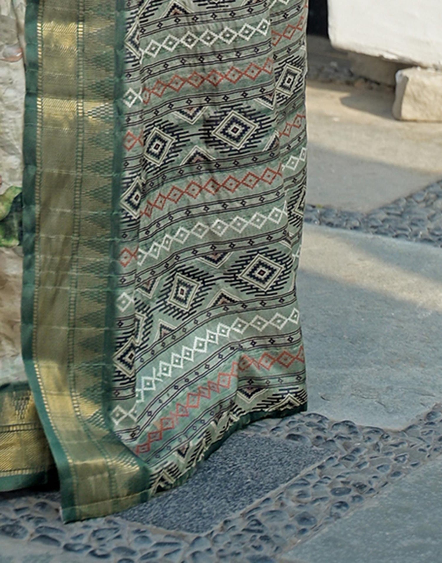 Beige Silk Woven Printed Saree