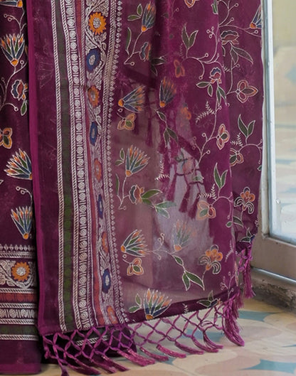 Dark Purple Shimmer Chiffon Foil Printed Saree