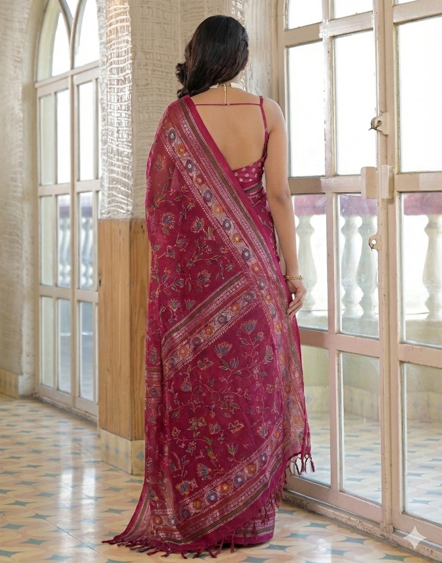 Rani Pink Shimmer Chiffon Foil Printed Saree