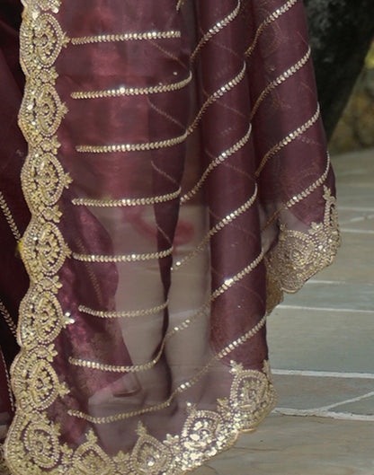 Maroon Net Sequence Embroidery Saree