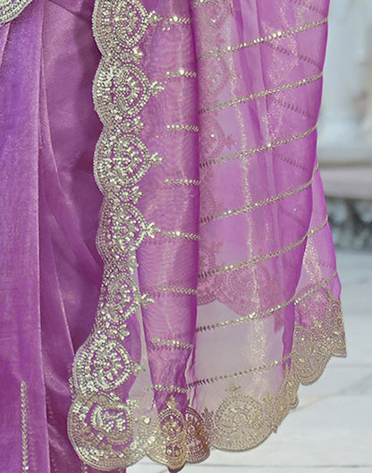 Light Purple Net Sequence Embroidery Saree