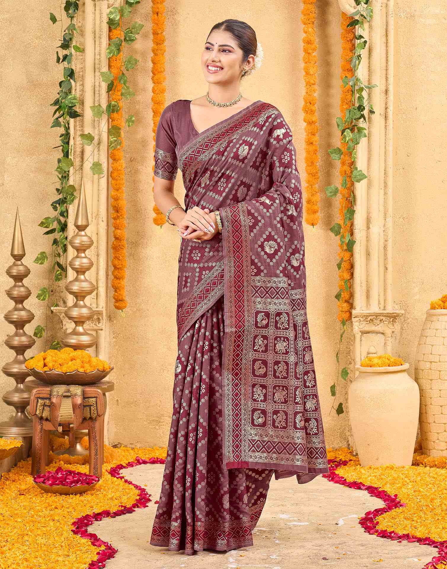 Maroon Silk Woven Patola Saree