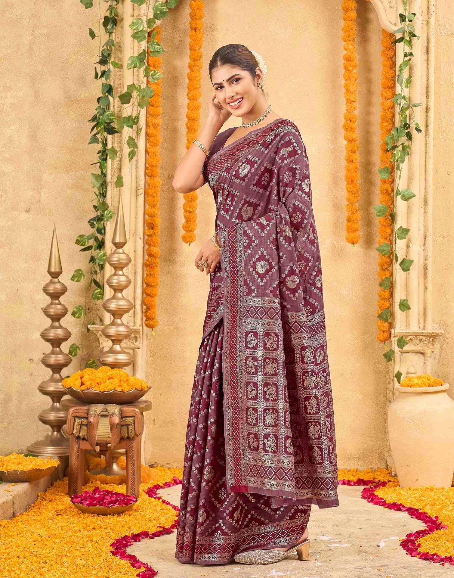 Maroon Silk Woven Patola Saree