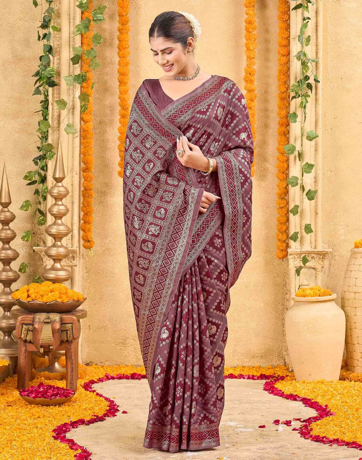 Maroon Silk Woven Patola Saree