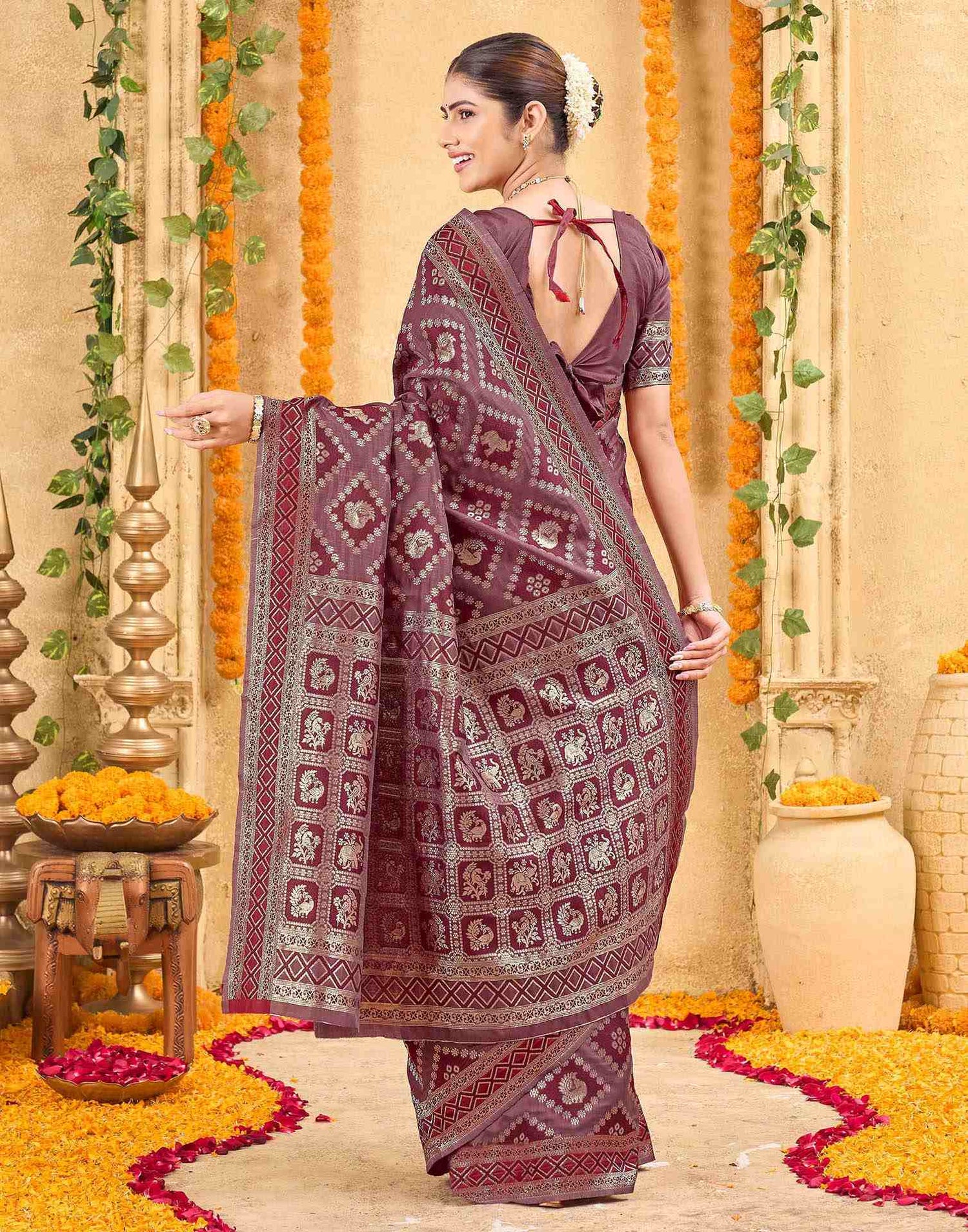 Maroon Silk Woven Patola Saree