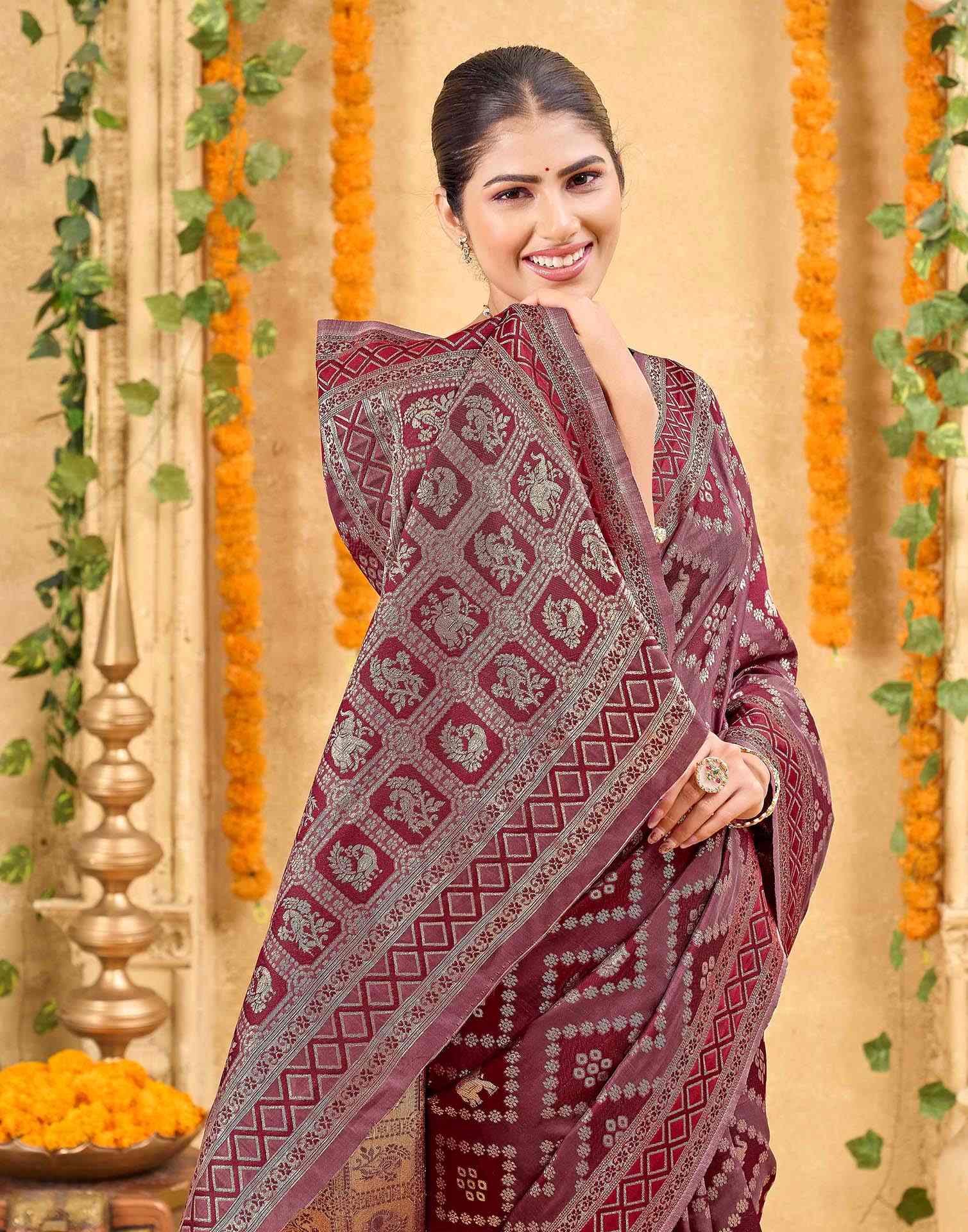 Maroon Silk Woven Patola Saree