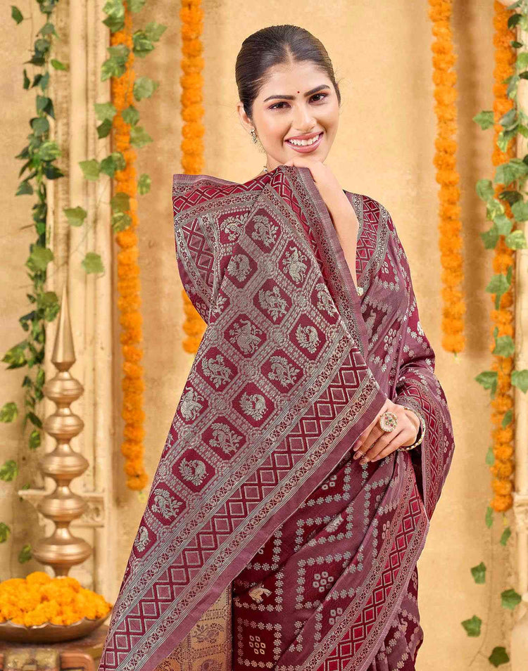 Maroon Silk Woven Patola Saree