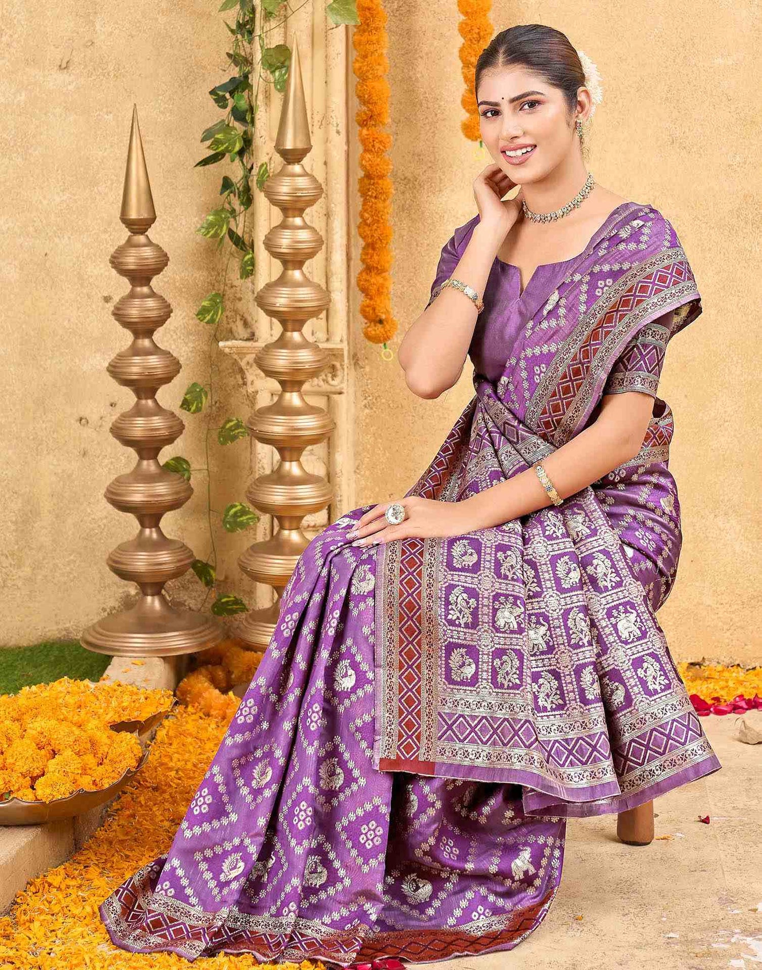 Purple Silk Woven Patola Saree