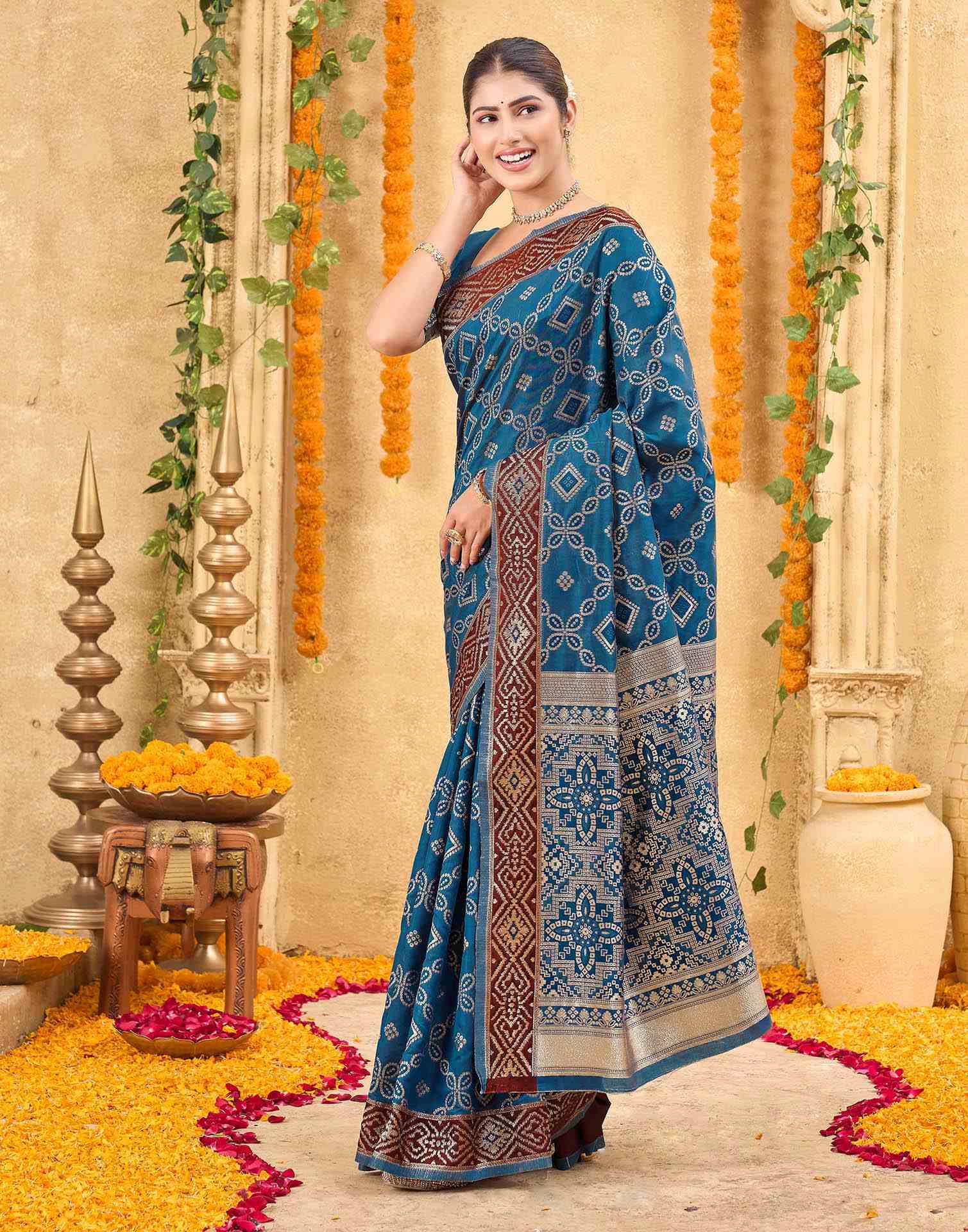 Teal Blue Silk Woven Patola Saree