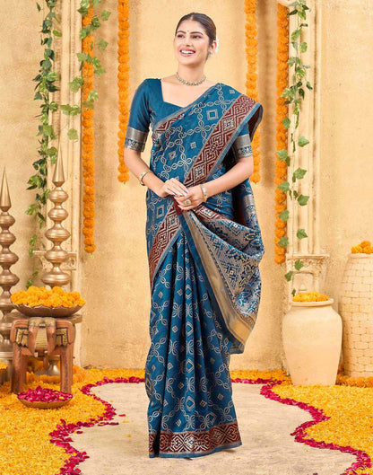Teal Blue Silk Woven Patola Saree