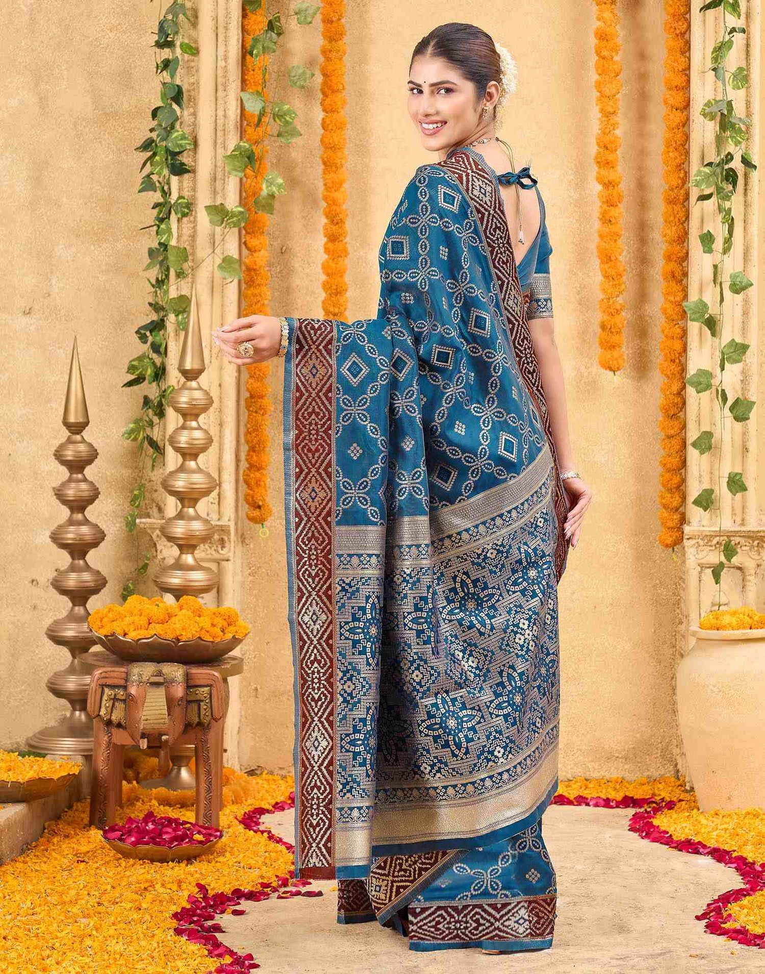 Teal Blue Silk Woven Patola Saree