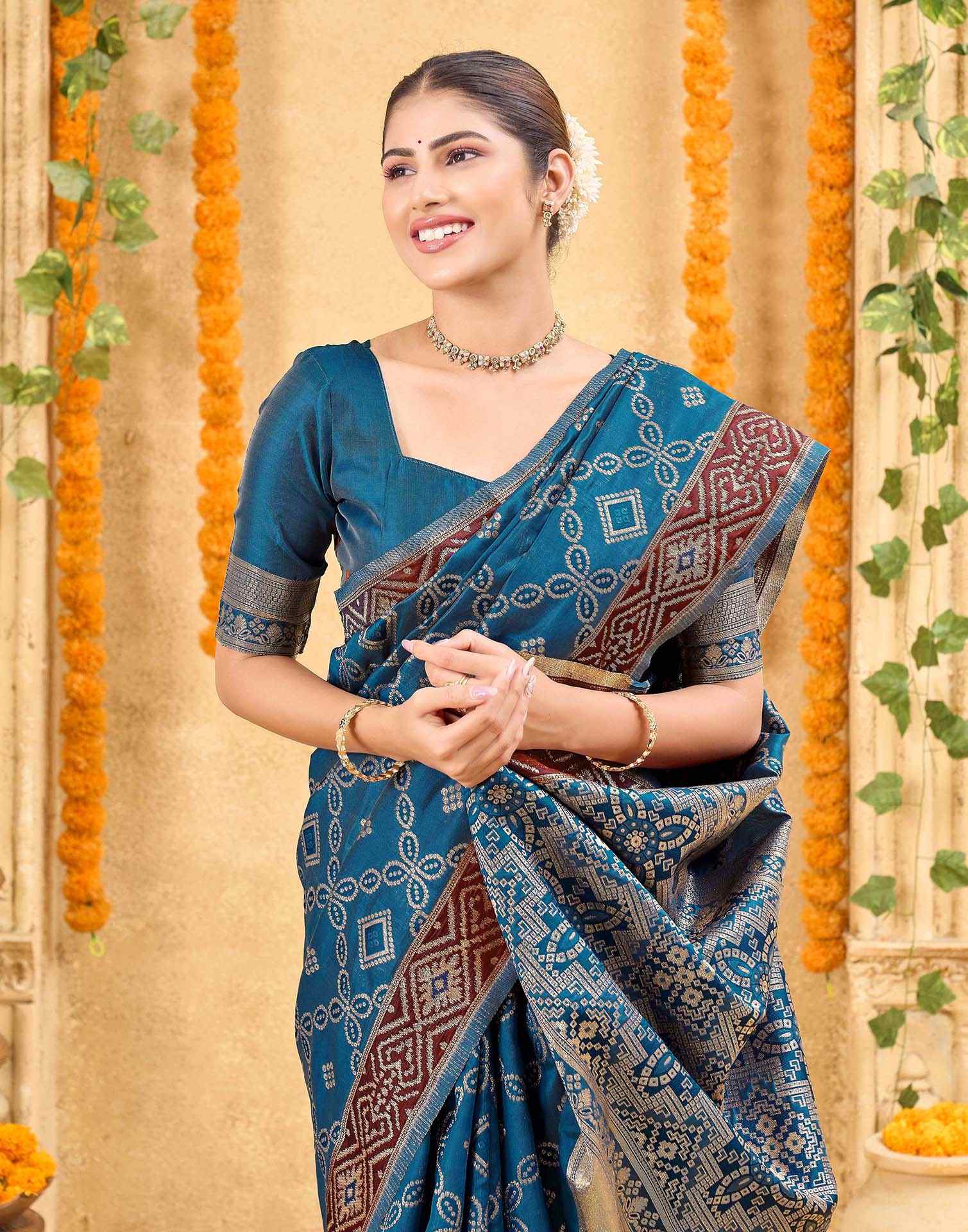 Teal Blue Silk Woven Patola Saree