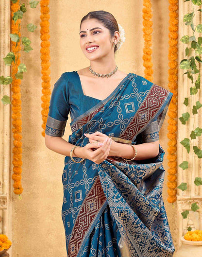 Teal Blue Silk Woven Patola Saree