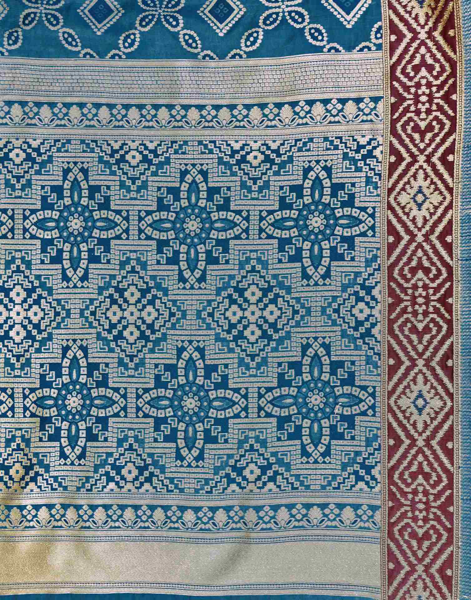 Teal Blue Silk Woven Patola Saree