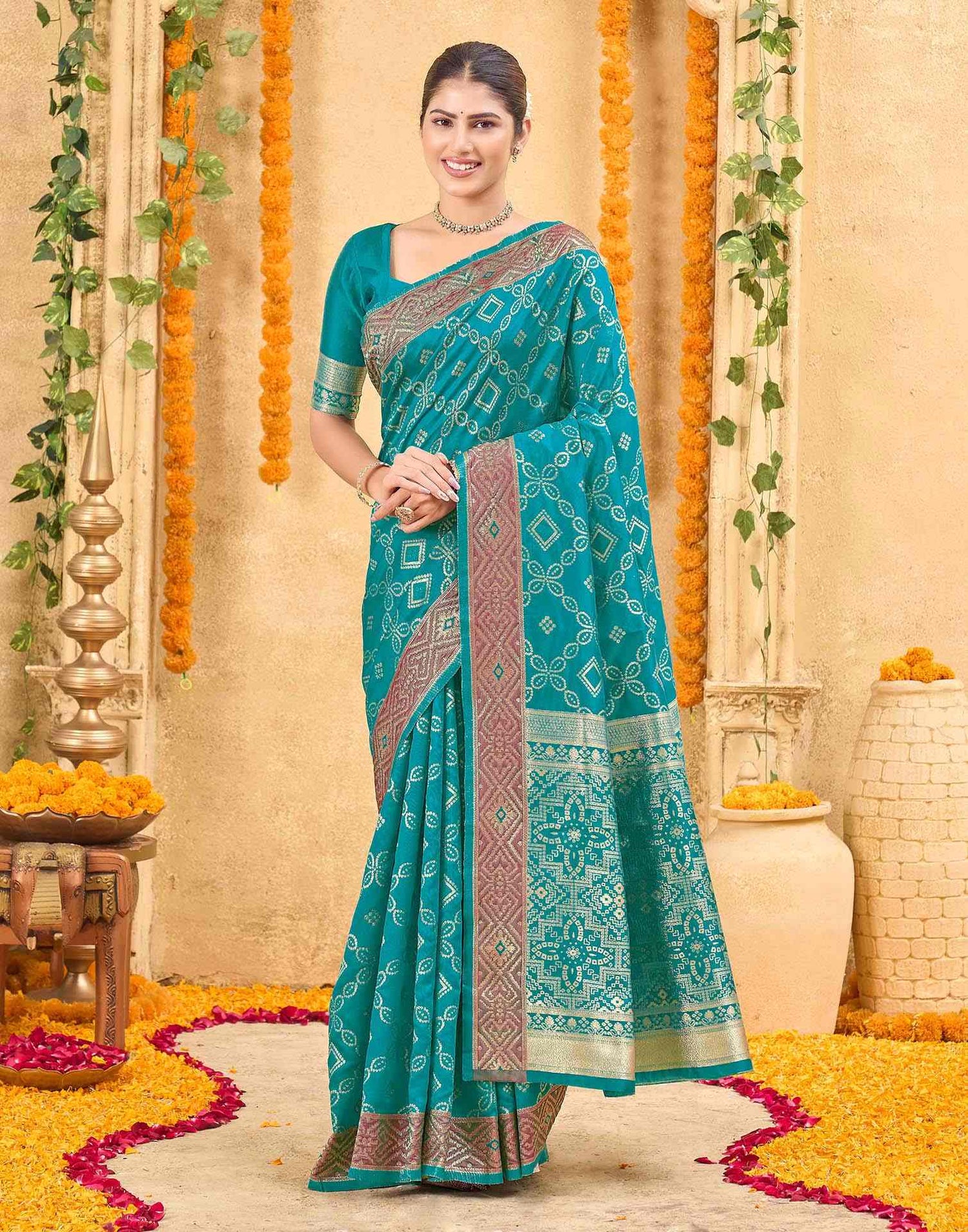 Teal Green Silk Woven Patola Saree