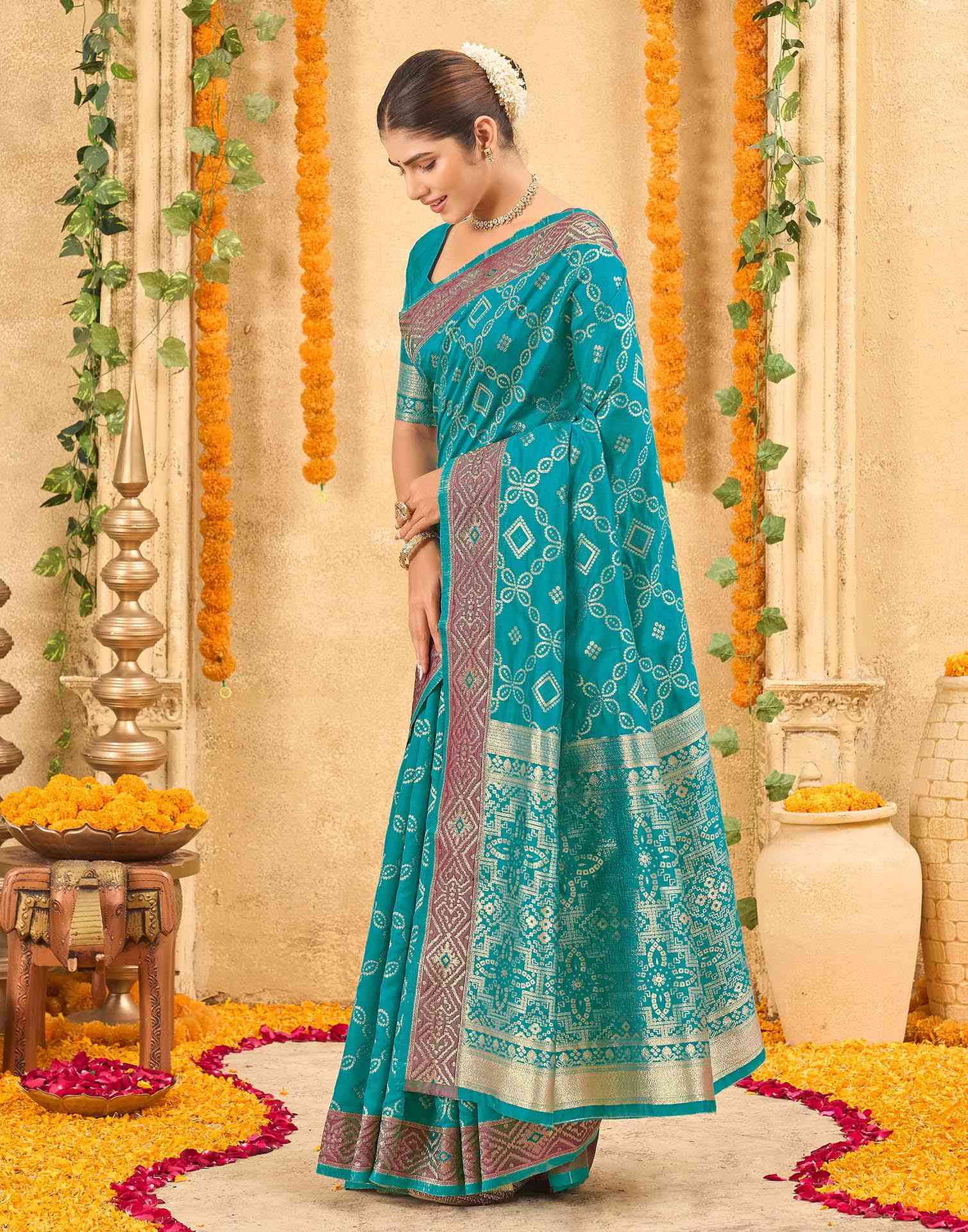 Teal Green Silk Woven Patola Saree