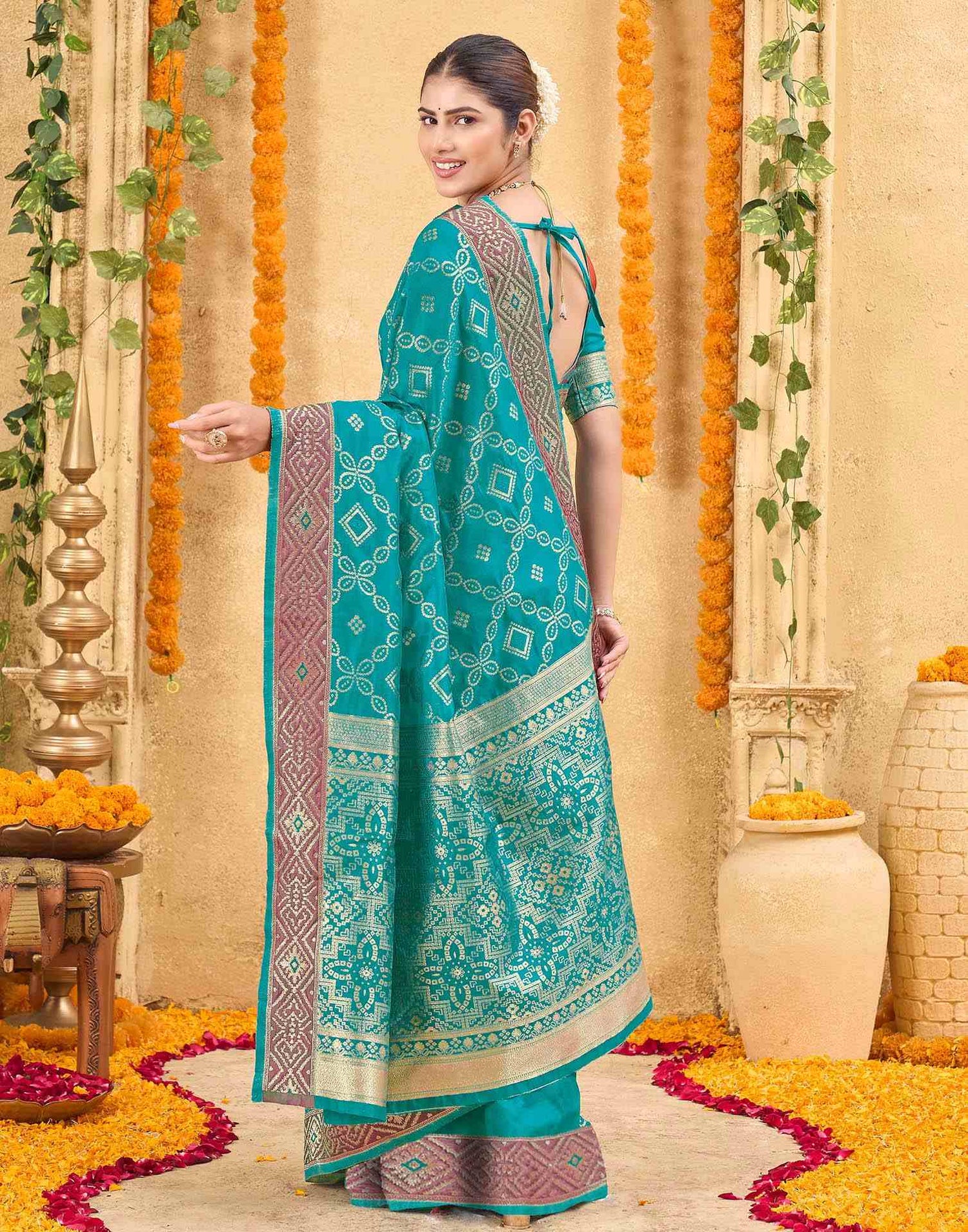 Teal Green Silk Woven Patola Saree