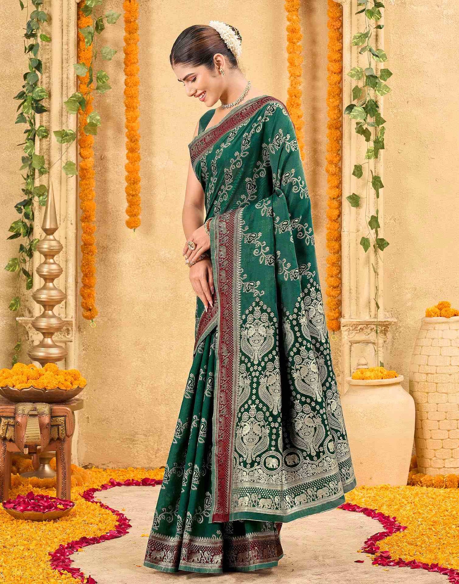 Green Silk Woven Banarasi Saree