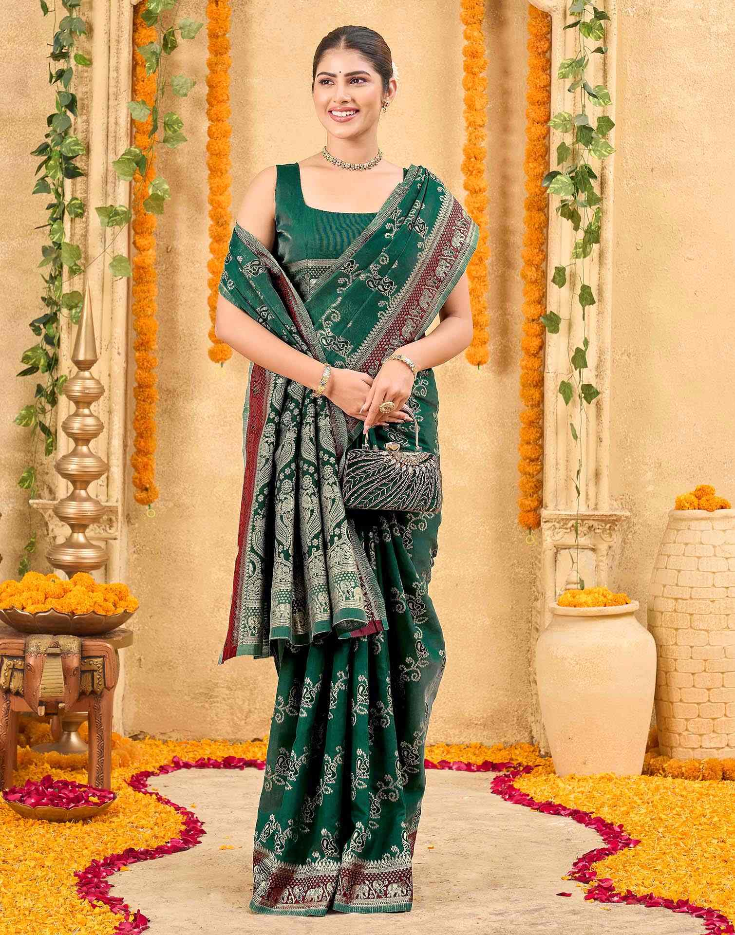 Green Silk Woven Banarasi Saree