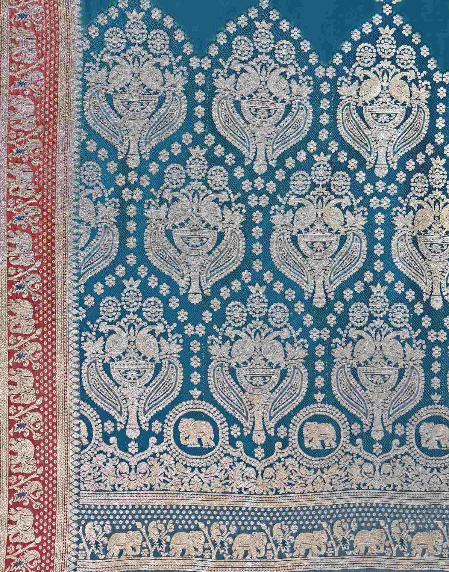 Teal Blue Silk Woven Banarasi Saree