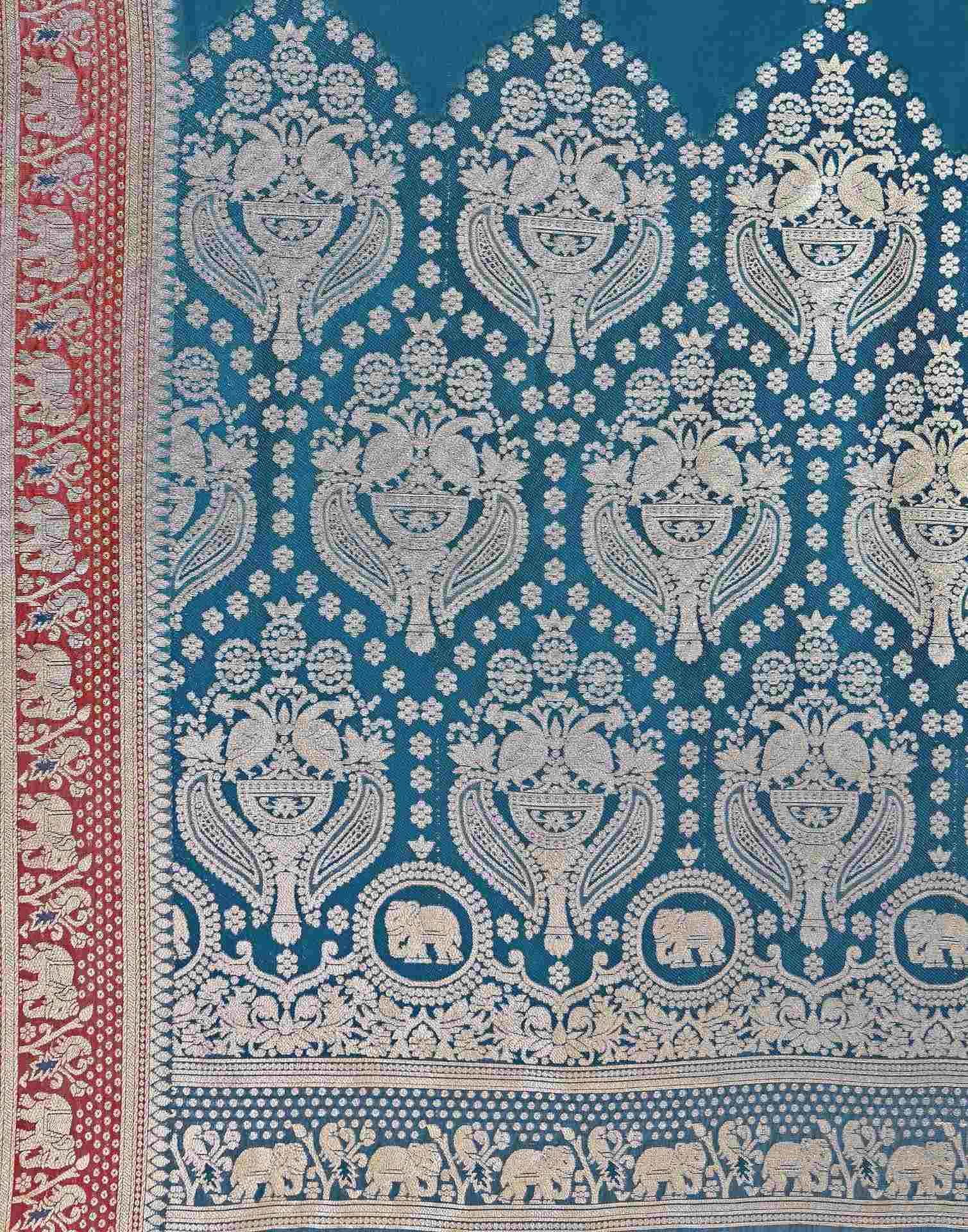 Teal Blue Silk Woven Banarasi Saree