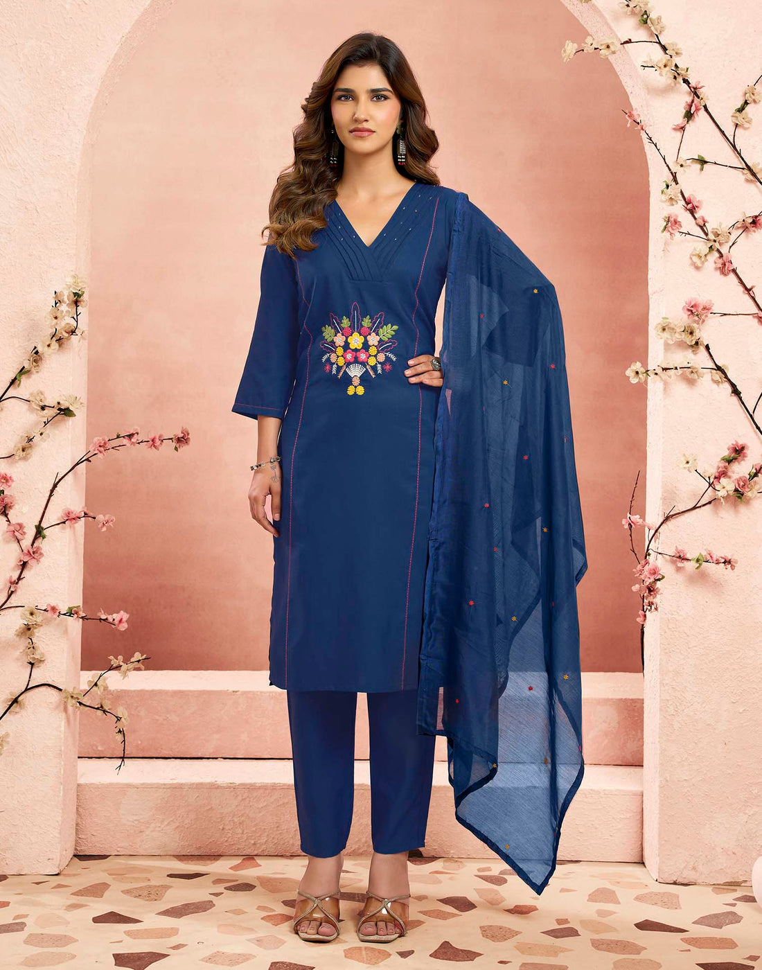 Mehandi Green Pure Cotton Woven Straight Kurta Set With Dupatta