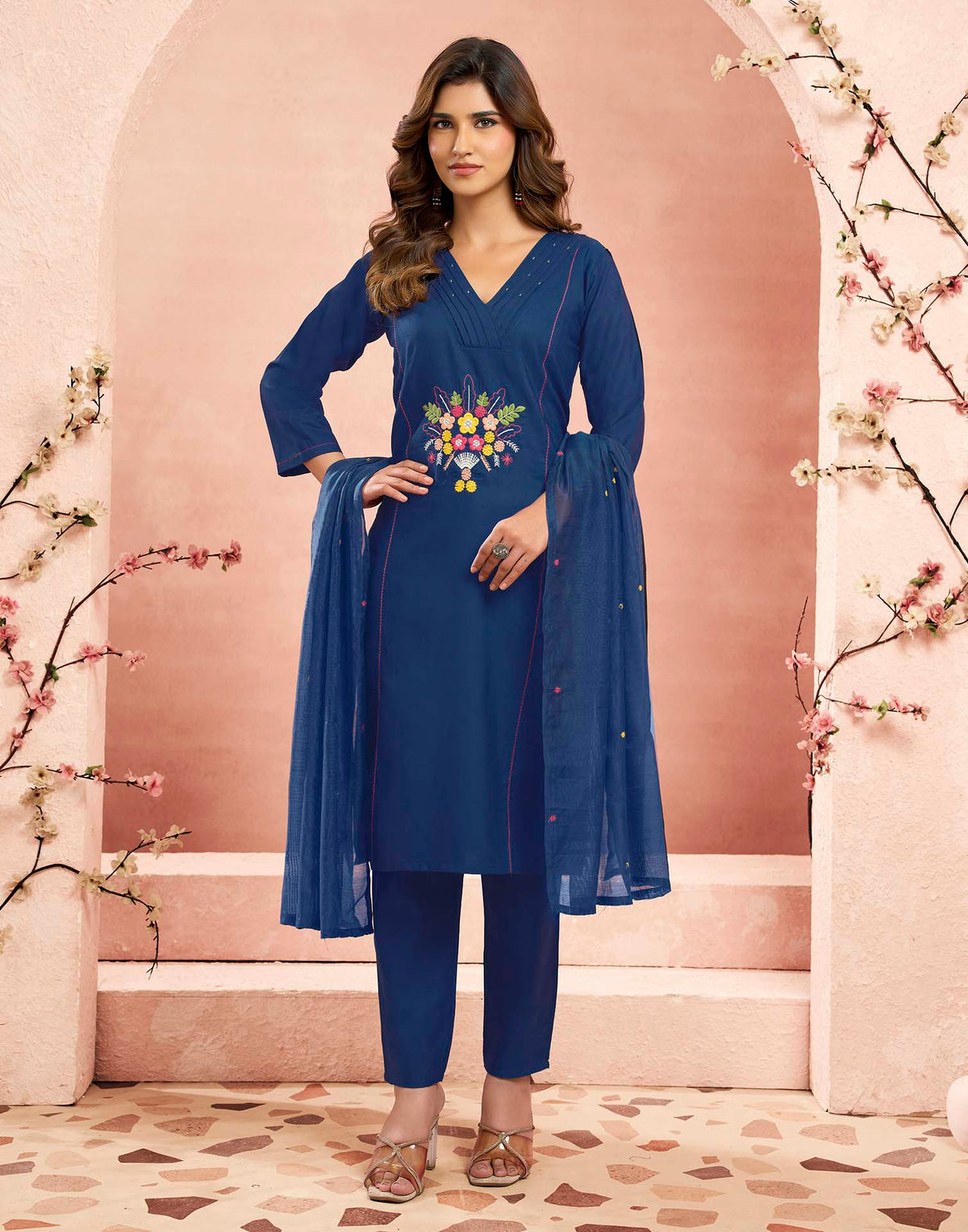 Mehandi Green Pure Cotton Woven Straight Kurta Set With Dupatta