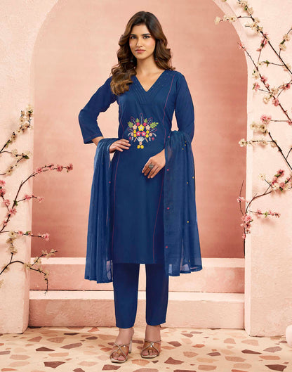 Mehandi Green Pure Cotton Woven Straight Kurta Set With Dupatta