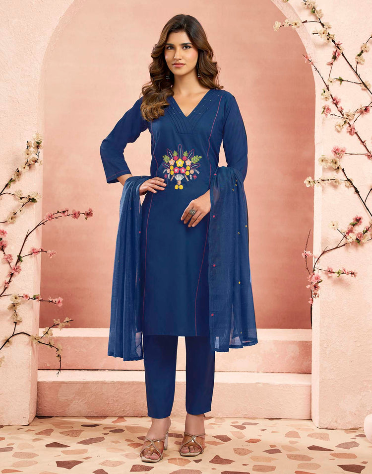 Mehandi Green Pure Cotton Woven Straight Kurta Set With Dupatta