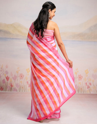 Ready To Wear White Linen Printed Saree