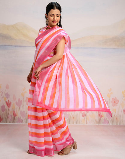 Ready To Wear White Linen Printed Saree
