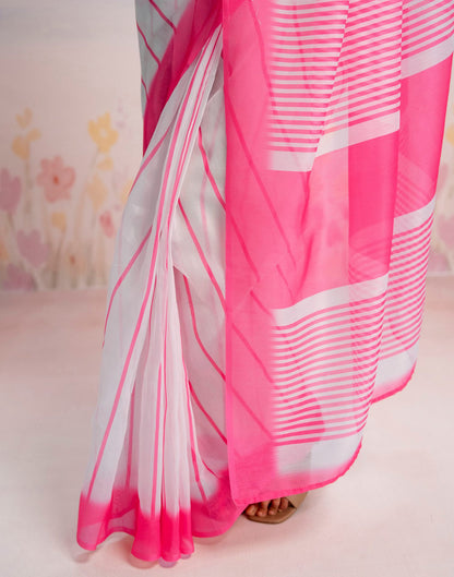 Ready To Wear White Linen Printed Saree