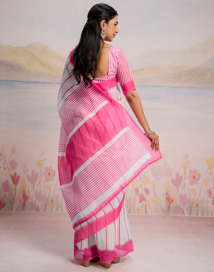 Ready To Wear White Linen Printed Saree