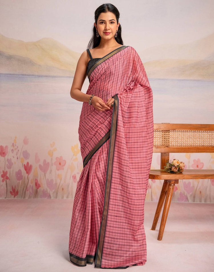 Ready To Wear Rose Pink Linen Printed Saree