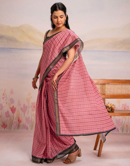 Ready To Wear Rose Pink Linen Printed Saree